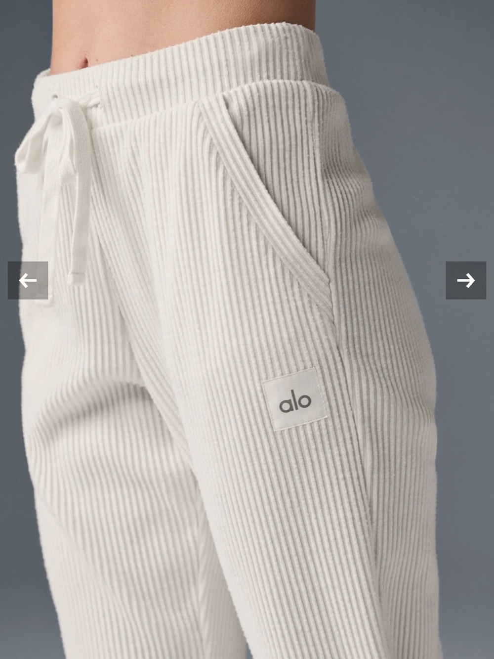 ALO Woman’s  Cream Ribbed Joggers with Drawstring